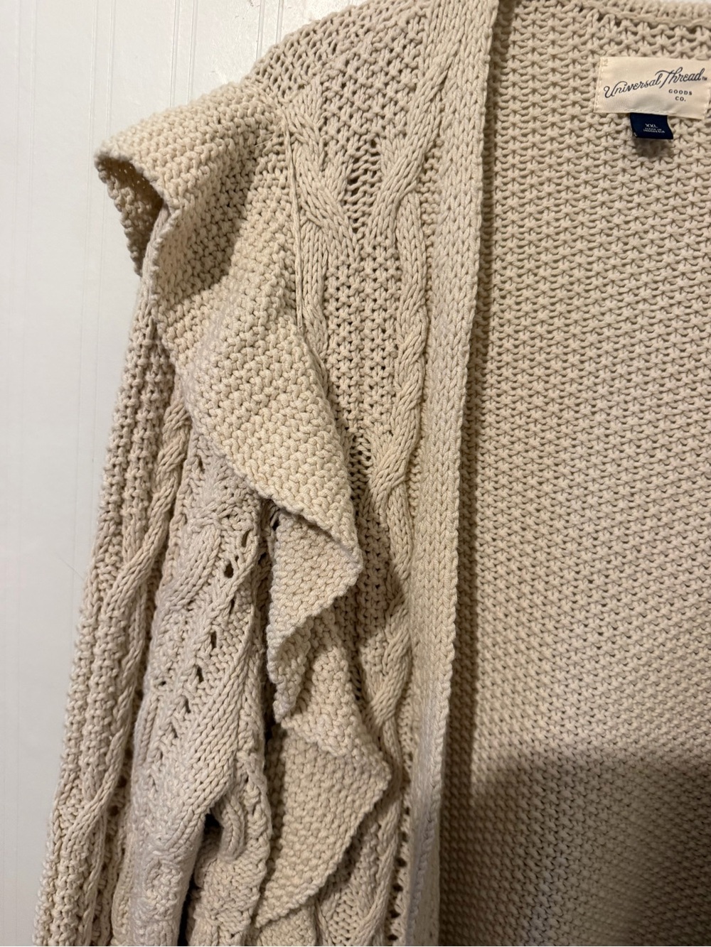 Universal Thread Cream Ruffled Open Front Knit Cardigan - Picture 3 of 5